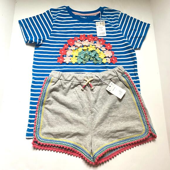 NEW Mini Boden Rainbow Appliqué Stripe Shirt  Embroidered Shorts Outfit - Picture 1 of 2